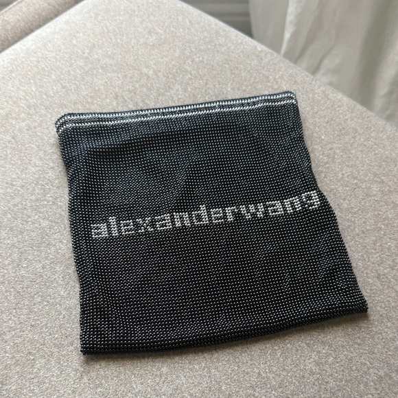 Alexander Wang Black Crystal Mesh Clutch with Silver Logo